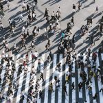 aerial view of people walking on raod