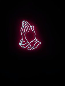 praying hand neon signage